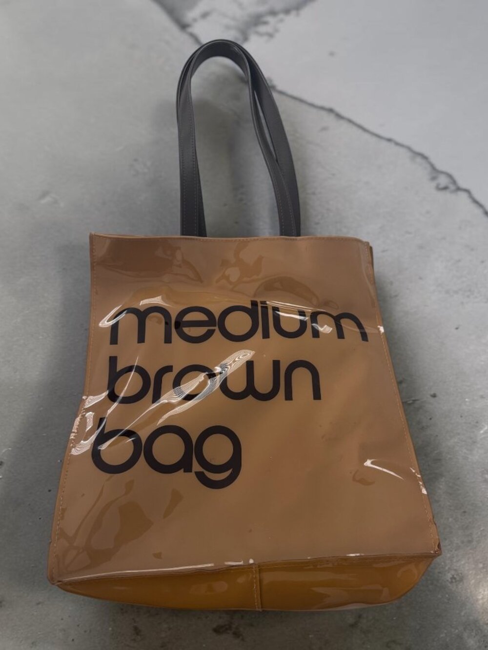 Medium Brown Bag Tote – Glossy Tan Shopper – 14” Width